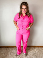 Celebrity Hot Pink Denim Jumpsuit-CURVY