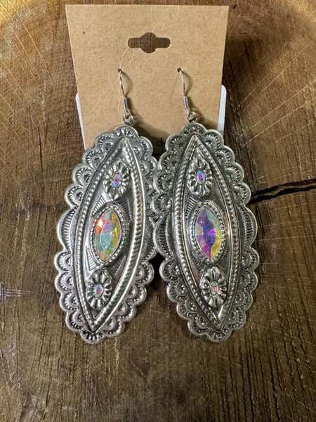 Slim Oval Floral Concho Earrings