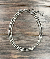 4mm Triple Strand 15-20in Handmade Silver Navajo Bead Necklace