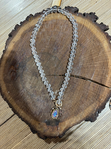 Clear Crystal Coin Charm Necklace