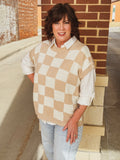 King Me Checkered Sweater Vest-CURVY