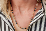 Black & Gold Cylinder Bead Drop Necklace