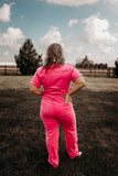 Celebrity Hot Pink Denim Jumpsuit