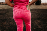 Celebrity Hot Pink Denim Jumpsuit