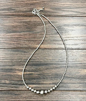 Long Handmade Graduated Silver Navajo Bead Necklace