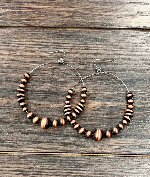 Handmade Copper Navajo Bead Hoop Earrings