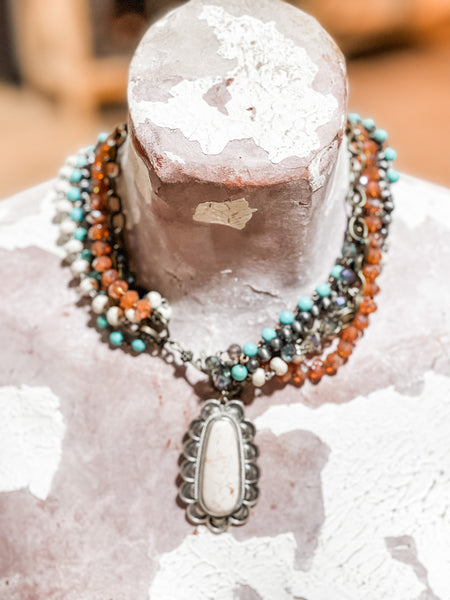 White Marble Multi Chain Necklace