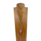 Colored Floral Concho & Chain Lariat Necklace